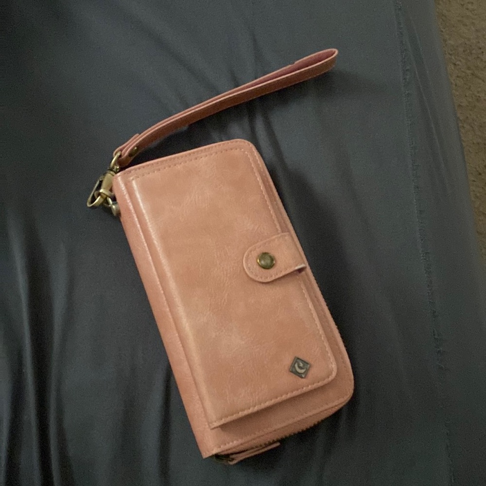 Pink wristlet with card storage